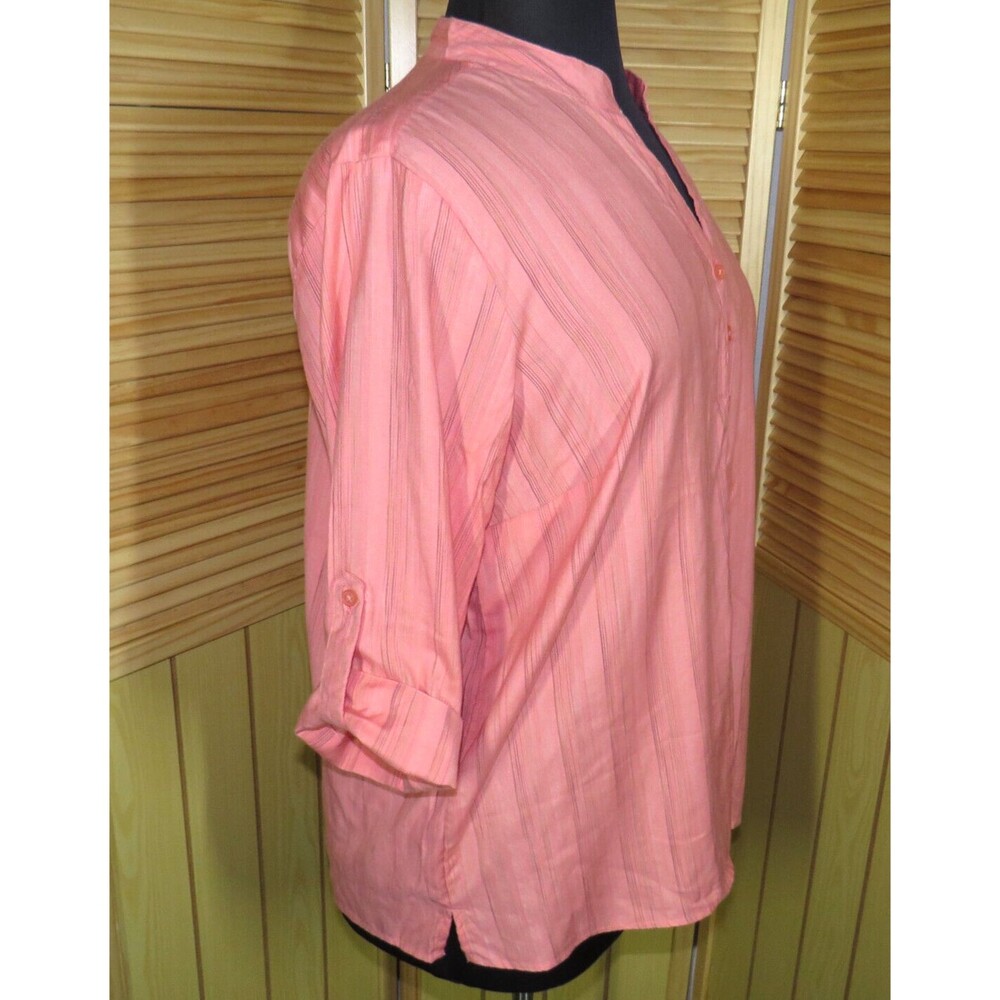Dress Barn Light Coral Striped Button Up Top Plus Size 18-20 - Picture 5 of 7